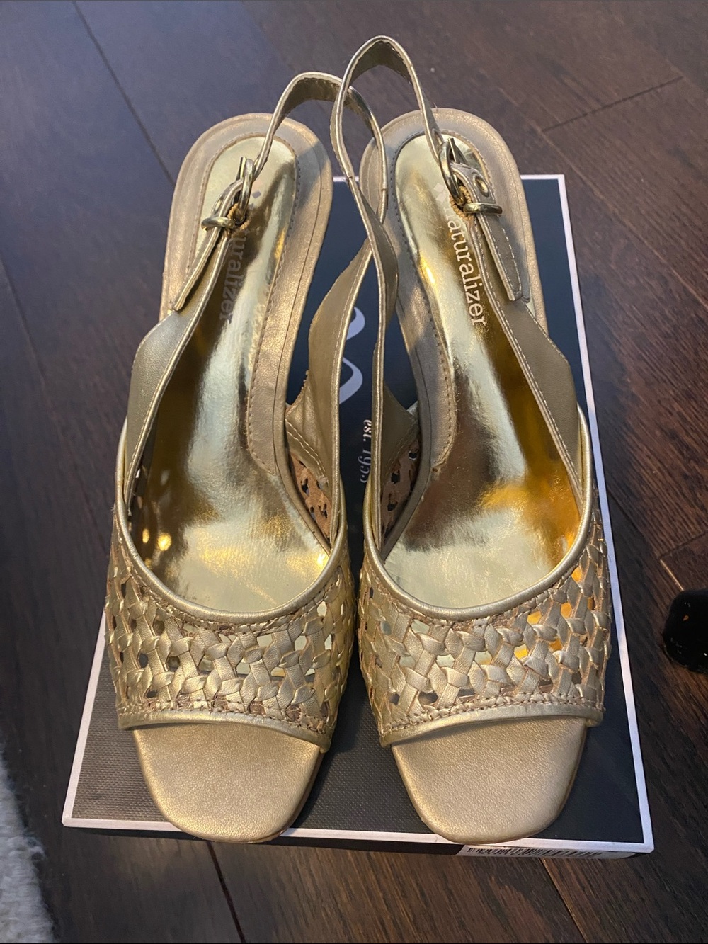 Naturalizer Metallic Gold Woven Slingback Sandals